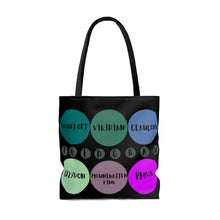 Load image into Gallery viewer, CRAZY COLORS ALL IN ONE 2 SIDED TOTE BAG BLACK BACKGROUND
